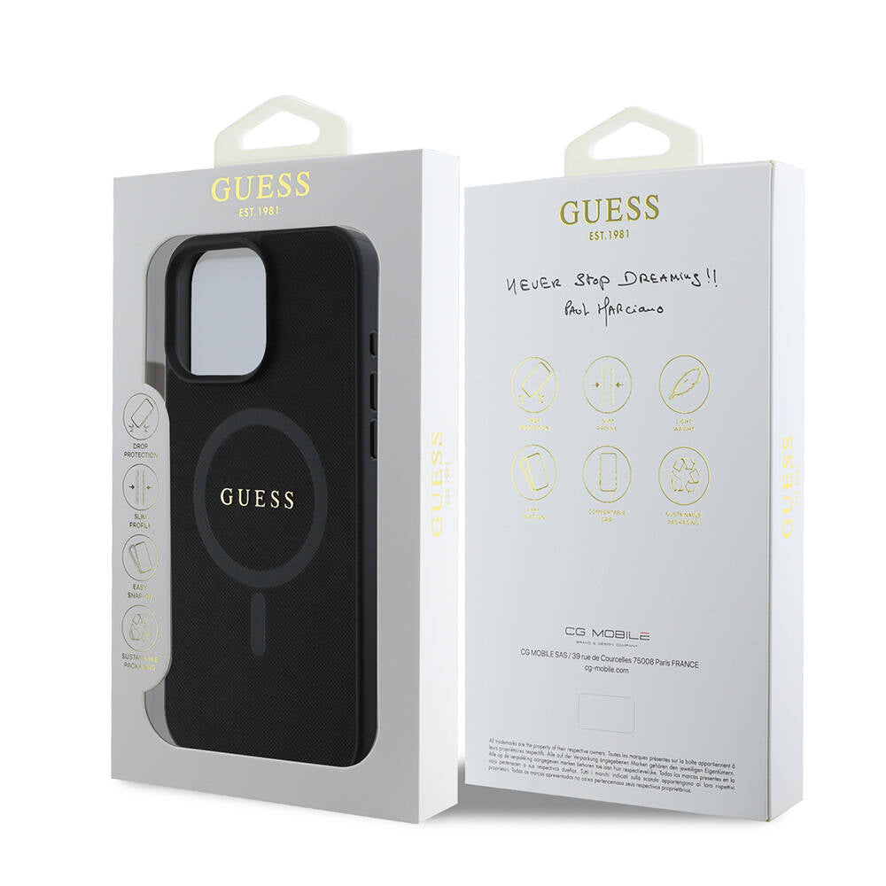 iPhone 16 Pro Kılıf Guess Orijinal Lisanslı M-safe Şarj Özellikli Yazı Logolu Saffiano Classic Kılıf