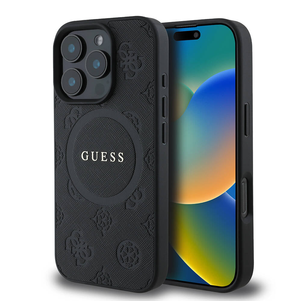 iPhone 16 Pro Kılıf Guess Orijinal Lisanslı M-safe Şarj Özellikli Yazı Logolu Saffiano Peony Kılıf