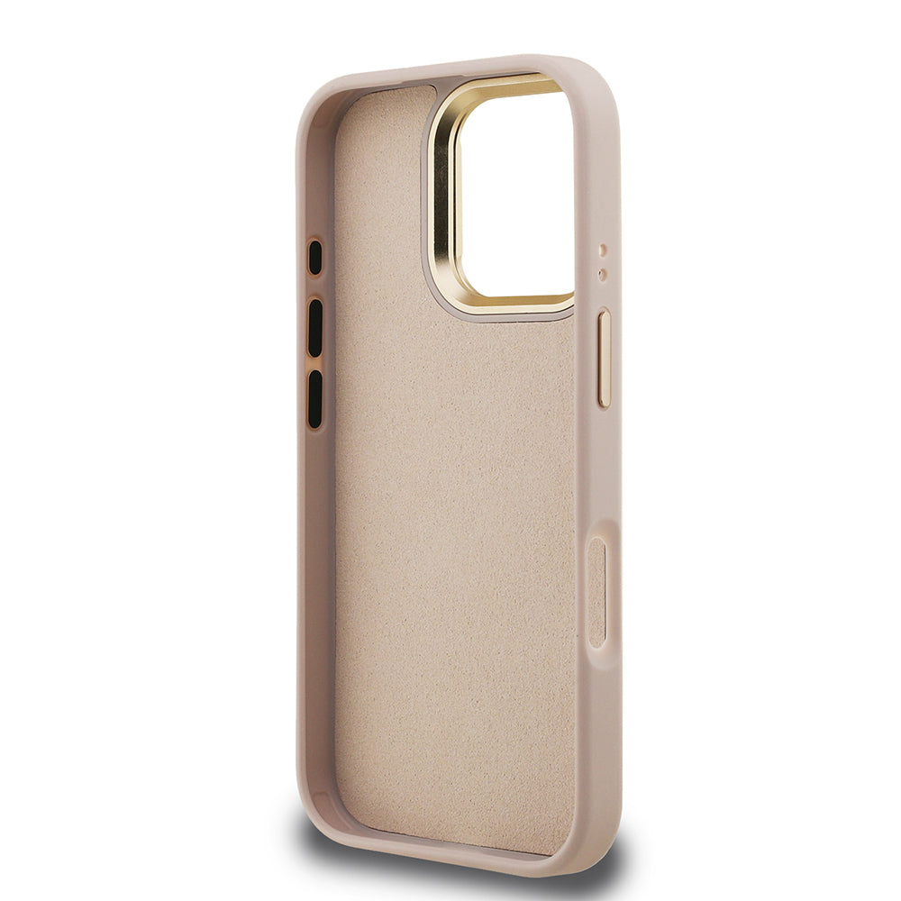 iPhone 16 Pro Kılıf Guess Orijinal Lisanslı PU Deri 4G Desenli Metal Büyük 4G ve Yazı Logolu Kamera Standlı Kılıf