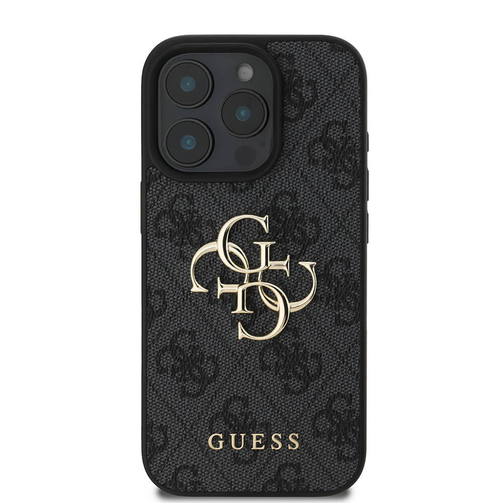 iPhone 16 Pro Kılıf Guess Orijinal Lisanslı PU Deri 4G Desenli Metal Büyük 4G ve Yazı Logolu Kılıf