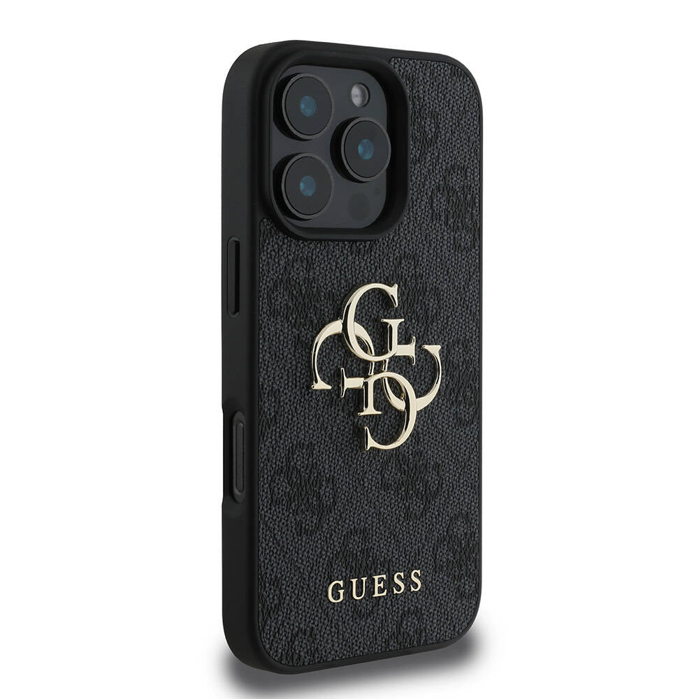 iPhone 16 Pro Kılıf Guess Orijinal Lisanslı PU Deri 4G Desenli Metal Büyük 4G ve Yazı Logolu Kılıf