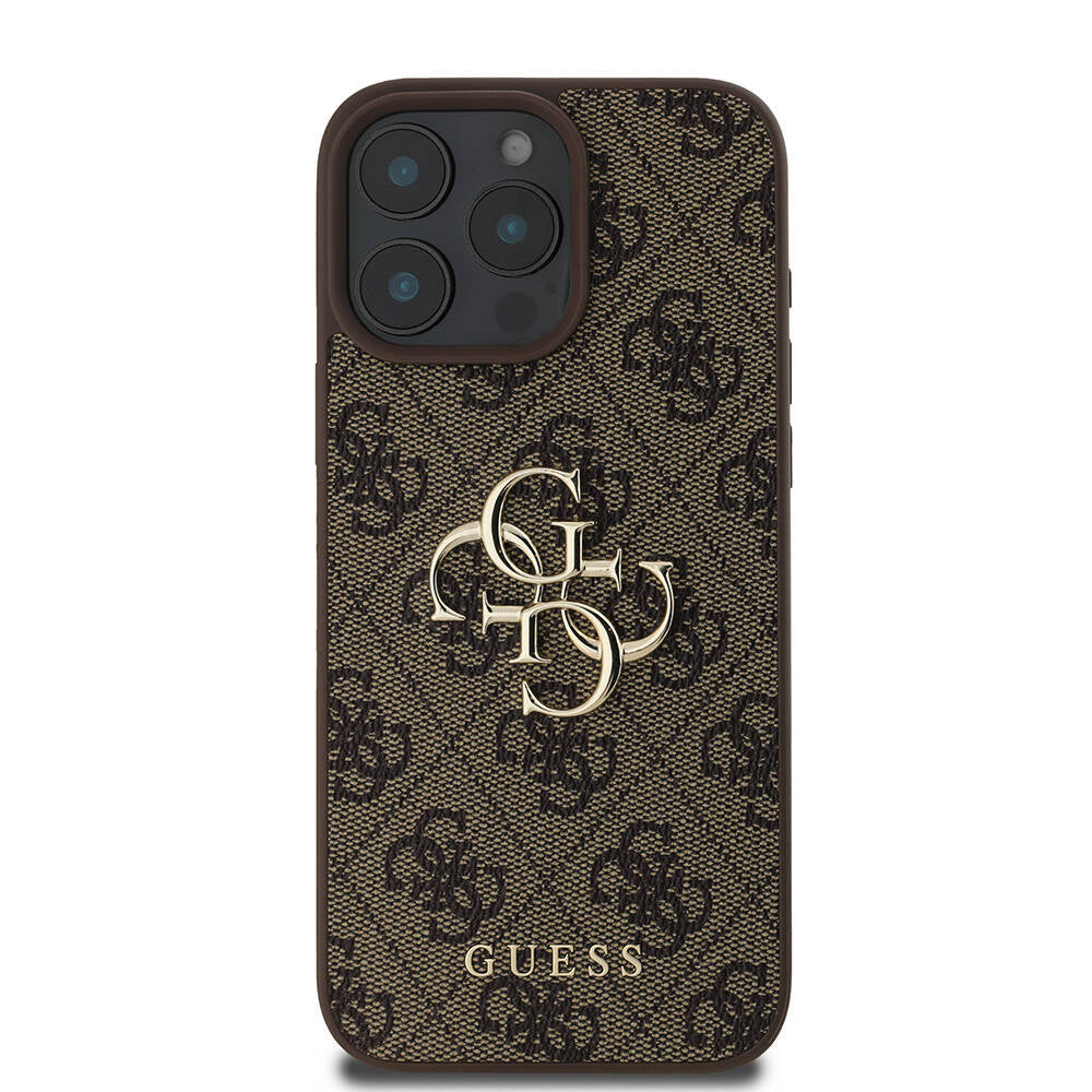 iPhone 16 Pro Kılıf Guess Orijinal Lisanslı PU Deri 4G Desenli Metal Büyük 4G ve Yazı Logolu Kılıf