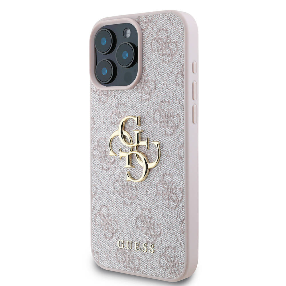 iPhone 16 Pro Kılıf Guess Orijinal Lisanslı PU Deri 4G Desenli Metal Büyük 4G ve Yazı Logolu Kılıf