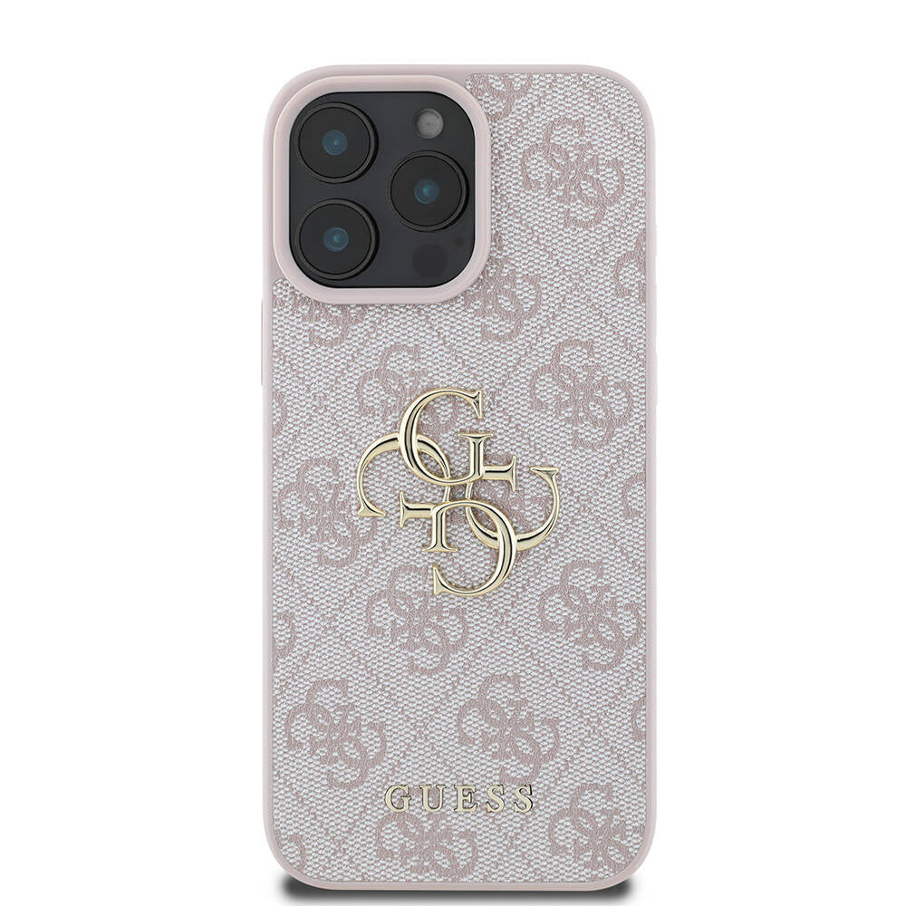 iPhone 16 Pro Kılıf Guess Orijinal Lisanslı PU Deri 4G Desenli Metal Büyük 4G ve Yazı Logolu Kılıf