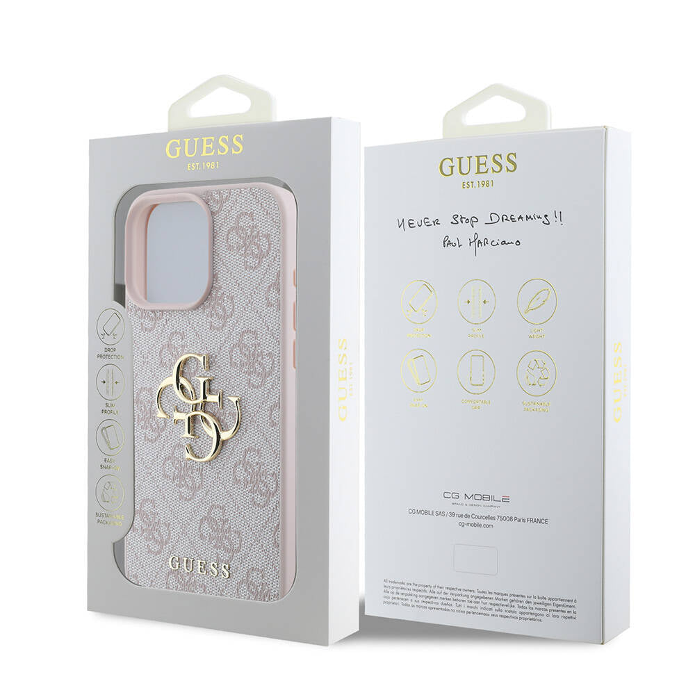 iPhone 16 Pro Kılıf Guess Orijinal Lisanslı PU Deri 4G Desenli Metal Büyük 4G ve Yazı Logolu Kılıf
