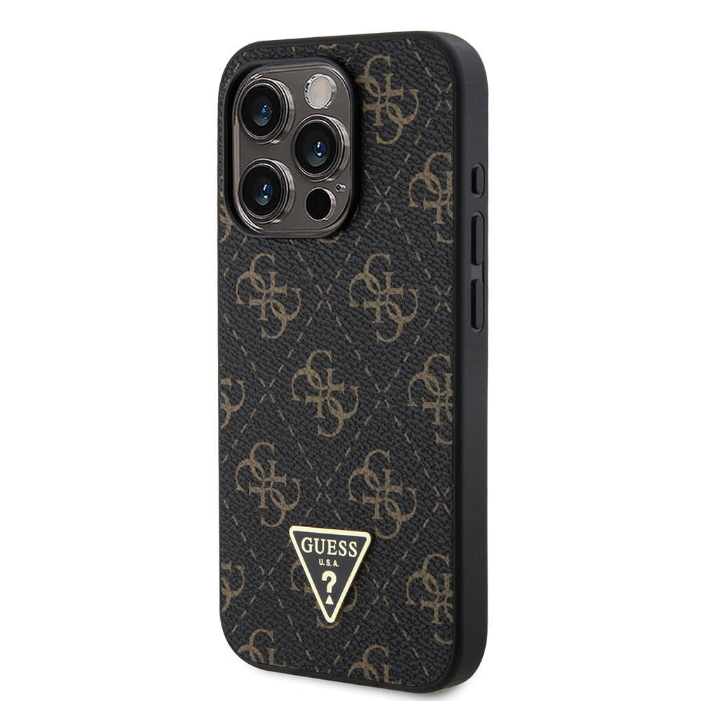 iPhone 16 Pro Kılıf Guess Orijinal Lisanslı PU Deri 4G Desenli Üçgen Logolu Kılıf