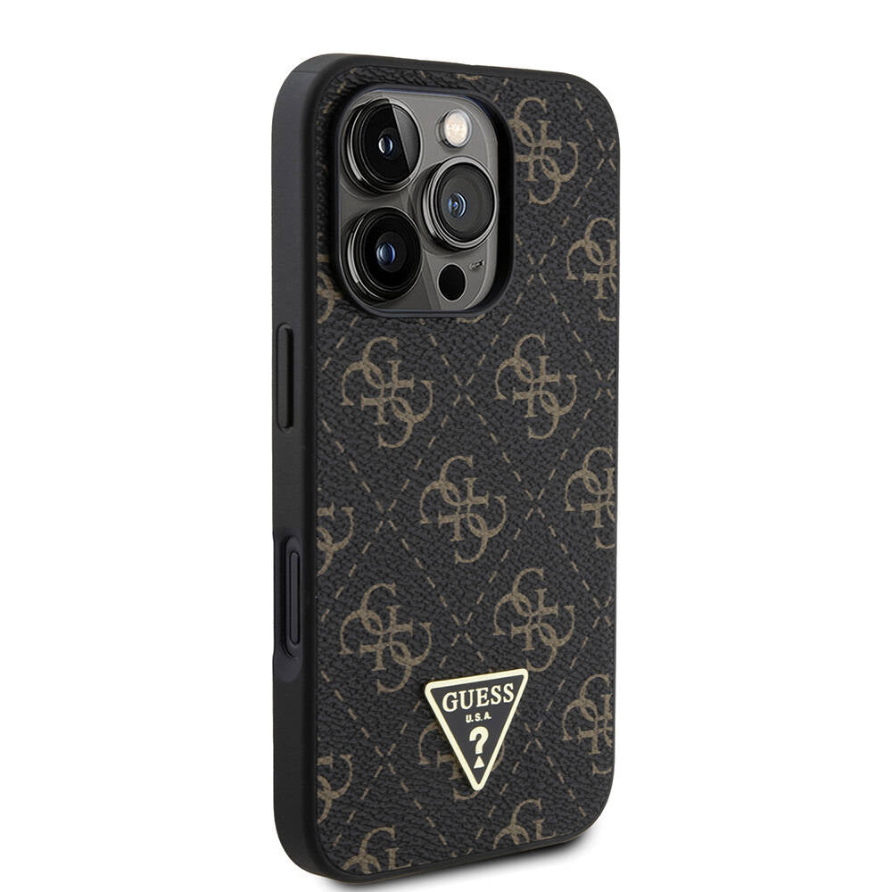 iPhone 16 Pro Kılıf Guess Orijinal Lisanslı PU Deri 4G Desenli Üçgen Logolu Kılıf