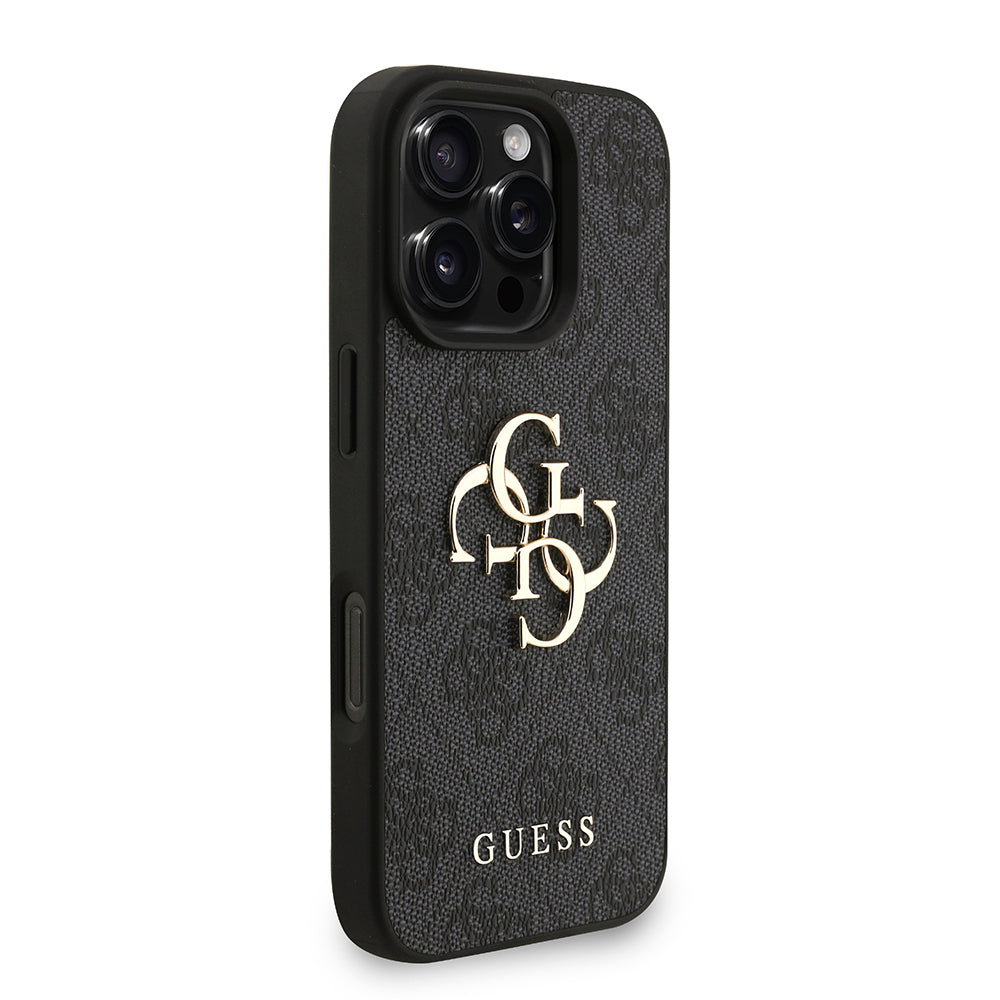 iPhone 16 Pro Kılıf Guess Orijinal Lisanslı PU Deri Bilek Askı İpli Metal Büyük 4G ve Yazı Logolu Kılıf