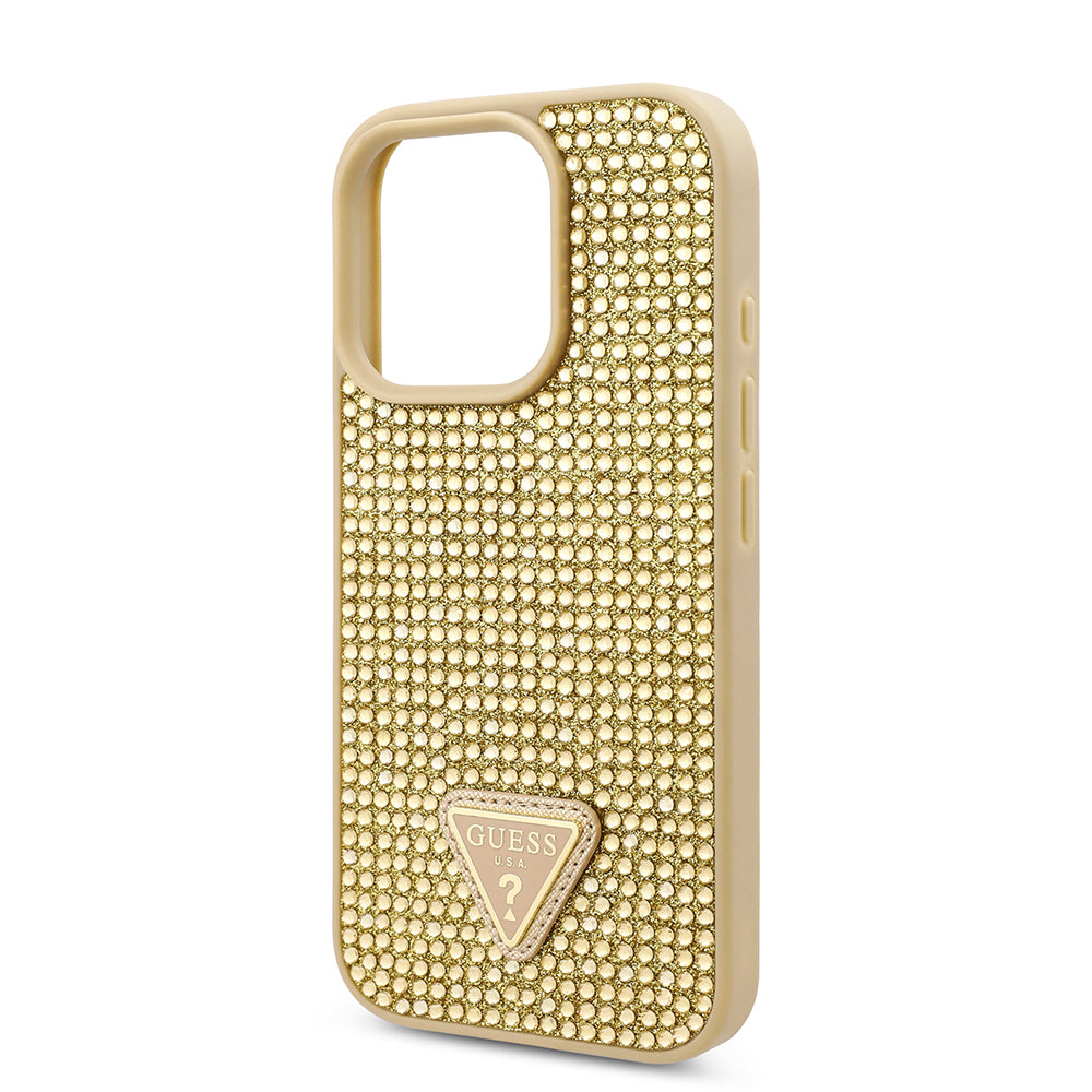 iPhone 16 Pro Kılıf Guess Orijinal Lisanslı Taşlı Arka Yüzey Üçgen Logolu Kılıf