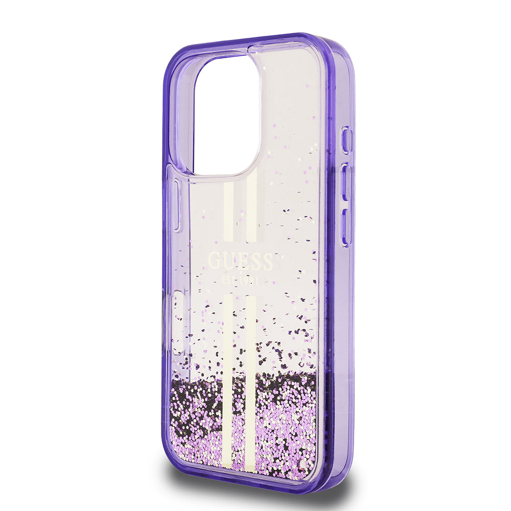 iPhone 16 Pro Kılıf Guess Orijinal Lisanslı Transparan Sıvılı Simli Altın Çizgili Kılıf