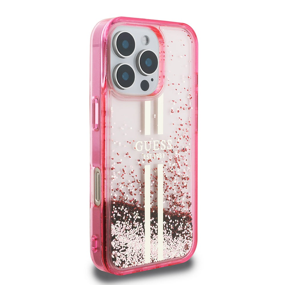 iPhone 16 Pro Kılıf Guess Orijinal Lisanslı Transparan Sıvılı Simli Altın Çizgili Kılıf