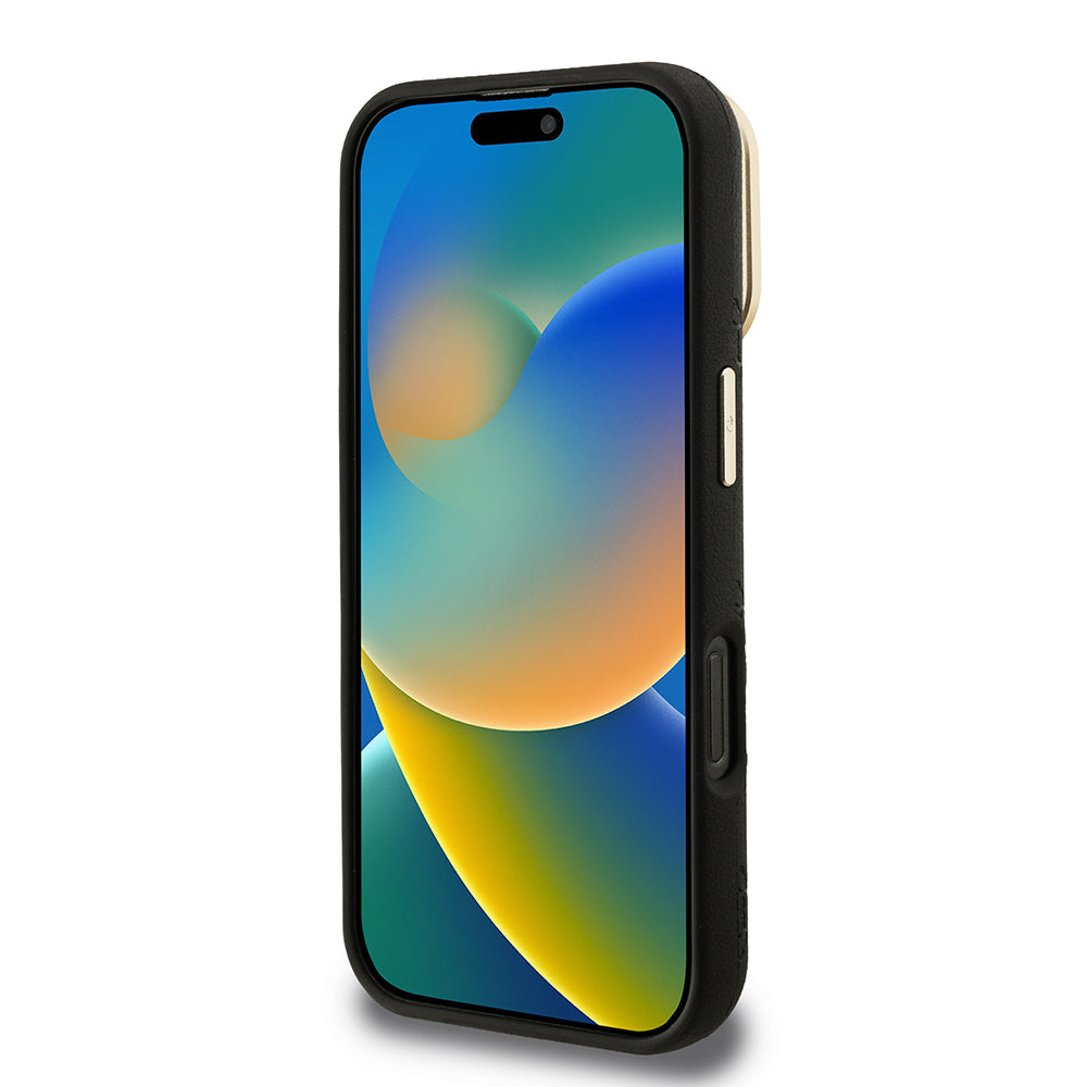 iPhone 16 Pro Kılıf Guess orijinal Lisanslı M-safe Şarj Özellikli Sıcak Baskılı Yazı Logolu Kamera Standlı PU Deri Peony Kılıf