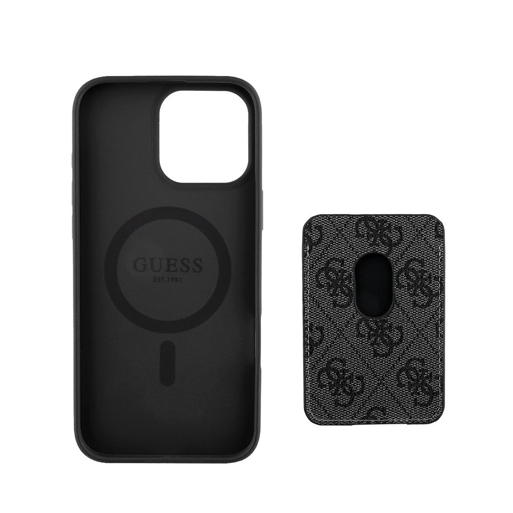 iPhone 16 Pro Kılıf Guess orijinal Lisanslı M-safe Şarj Özellikli 4G Desenli Çizgili Kartlıklı Kılıf