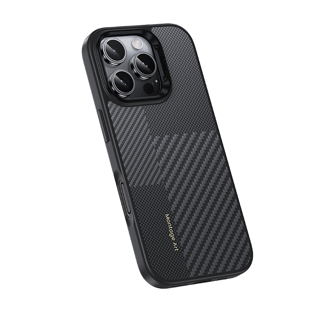 iPhone 16 Pro Kılıf Karbon Fiber M-safe Şarj Özellikli Kamera Kontrol Butonlu Benks Hybrid ArmorPro Montage Kevlar Kılıf