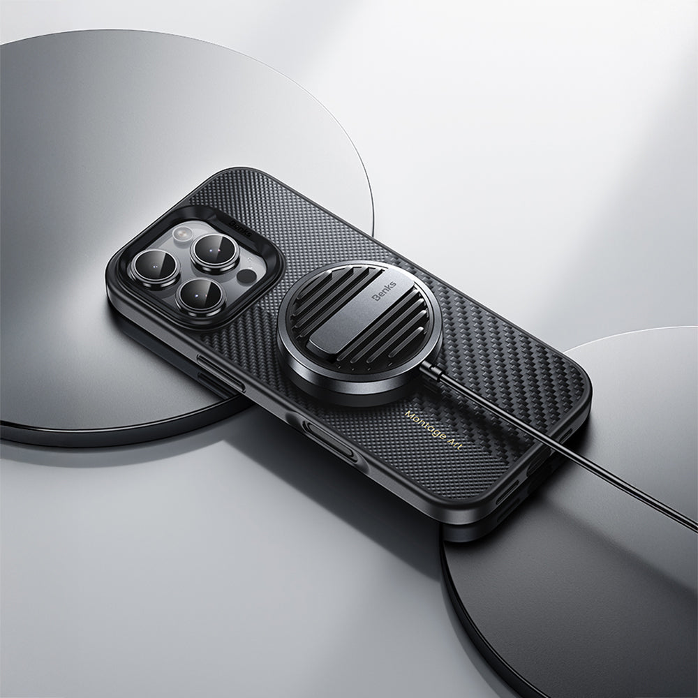 iPhone 16 Pro Kılıf Karbon Fiber M-safe Şarj Özellikli Kamera Kontrol Butonlu Benks Hybrid ArmorPro Montage Kevlar Kılıf