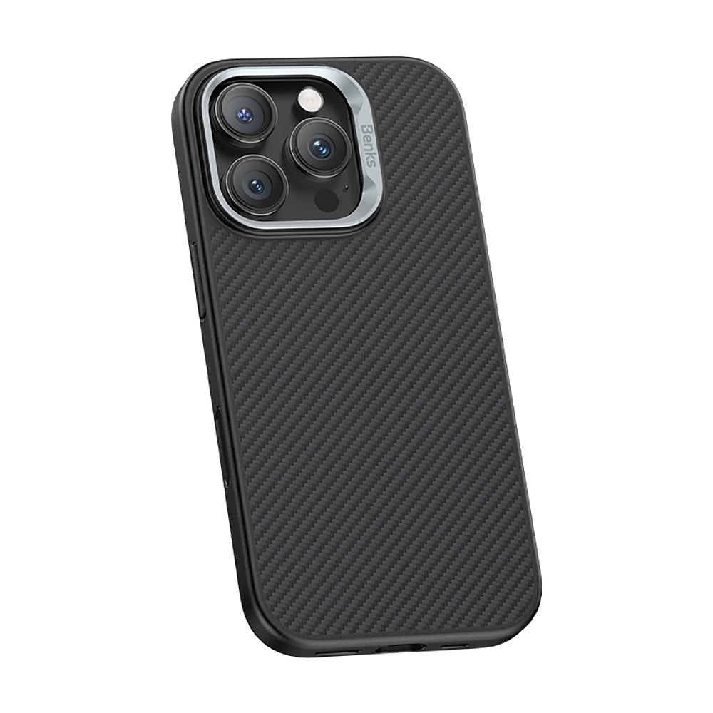 iPhone 16 Pro Kılıf Karbon Fiber M-safe Şarj Özellikli Kamerra Kontrol Butonlu Benks Hybrid ArmorPro 600D Kevlar Kılıf