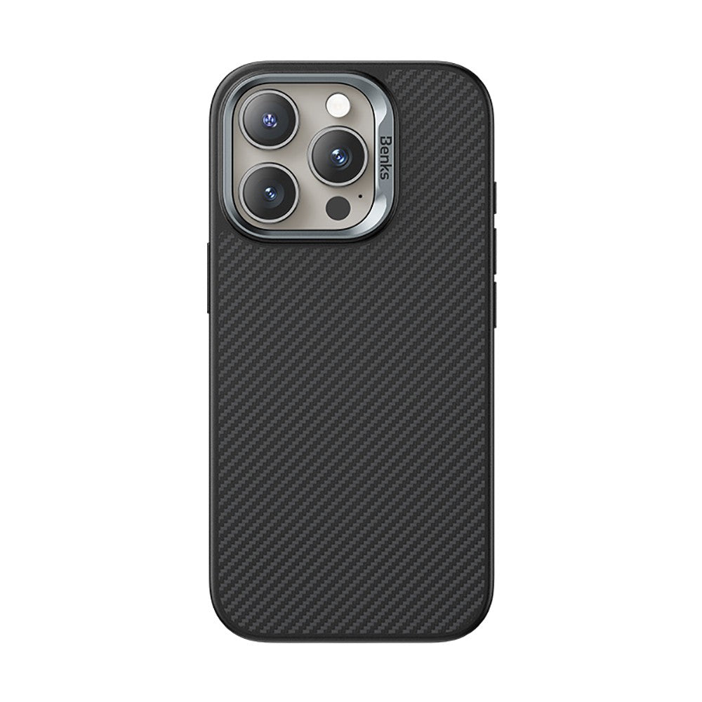 iPhone 16 Pro Kılıf Karbon Fiber M-safe Şarj Özellikli Kamerra Kontrol Butonlu Benks Hybrid ArmorPro 600D Kevlar Kılıf