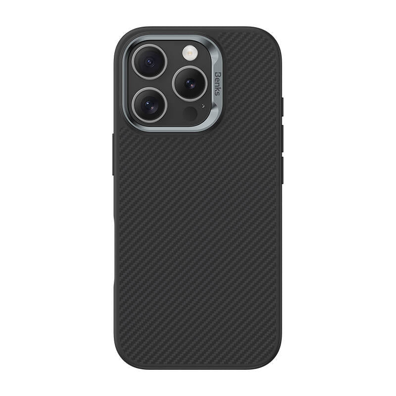 iPhone 16 Pro Kılıf Karbon Fiber M-safe Şarj Özellikli Benks Hybrid ArmorPro 600D Kevlar Kılıf