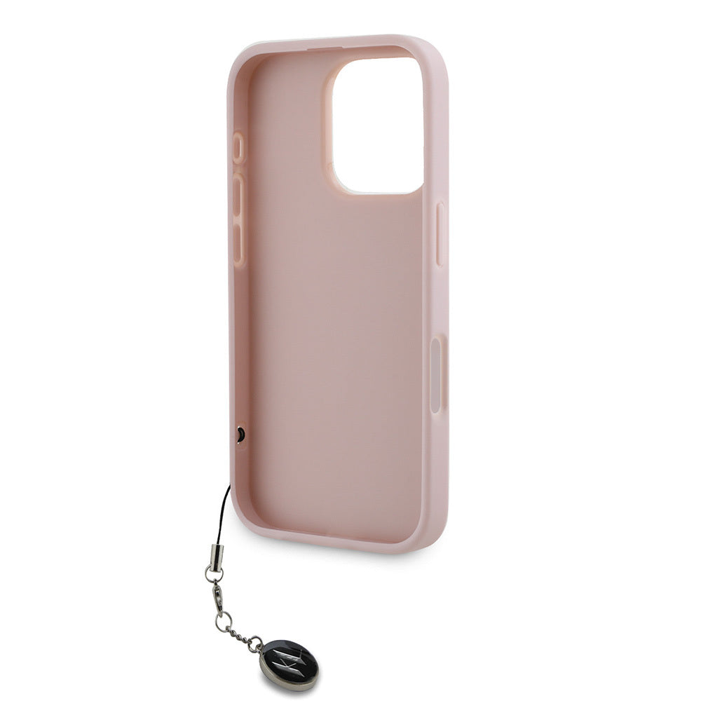 iPhone 16 Pro Kılıf Karl Lagerfeld Orijinal Lisanslı Anahtarlıklı Taşlı KL Yazılı Saffiano Rhinestones Kılıf