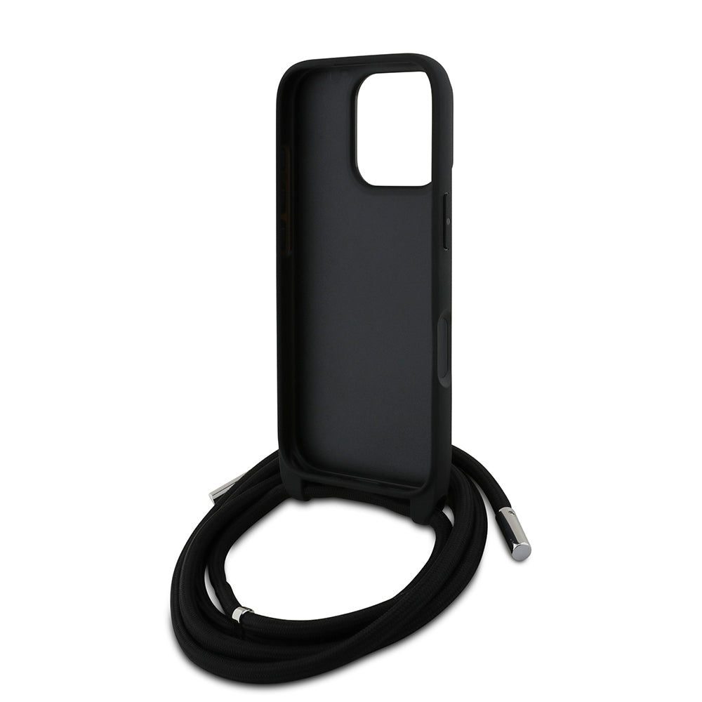 iPhone 16 Pro Kılıf Karl Lagerfeld Orijinal Lisanslı Askı İpli Taşlı KL Yazılı Crossbody Cord Kılıf