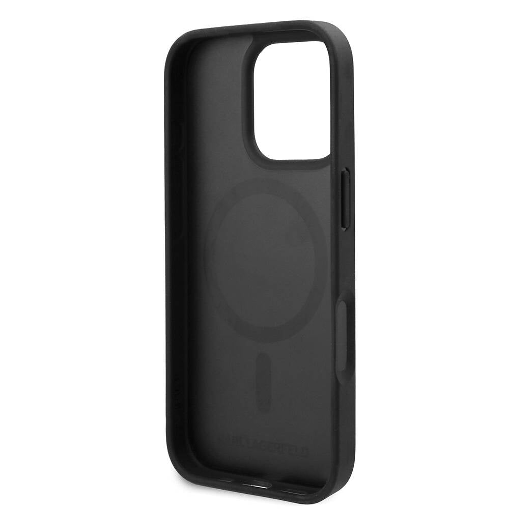 iPhone 16 Pro Kılıf Karl Lagerfeld Orijinal Lisanslı M-safe Şarj Özellikli PU Deri Karl Heads Desenli Klasik Logolu Kılıf