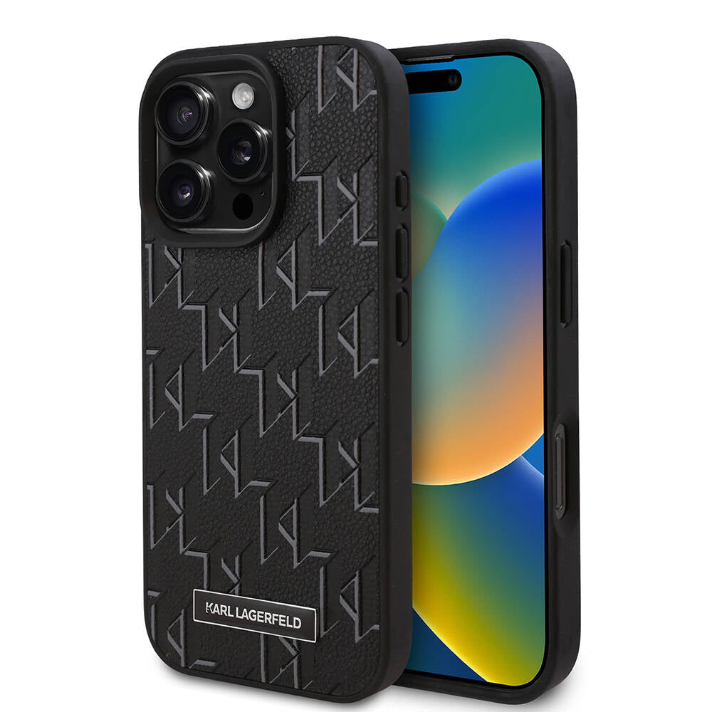 iPhone 16 Pro Kılıf Karl Lagerfeld Orijinal Lisanslı M-safe Şarj Özellikli KL Yazılı Hot Stamp Kılıf