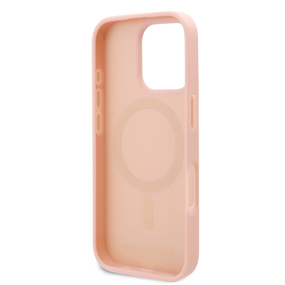 iPhone 16 Pro Kılıf Karl Lagerfeld Orijinal Lisanslı M-safe Şarj Özellikli KL Yazılı Hot Stamp Kılıf