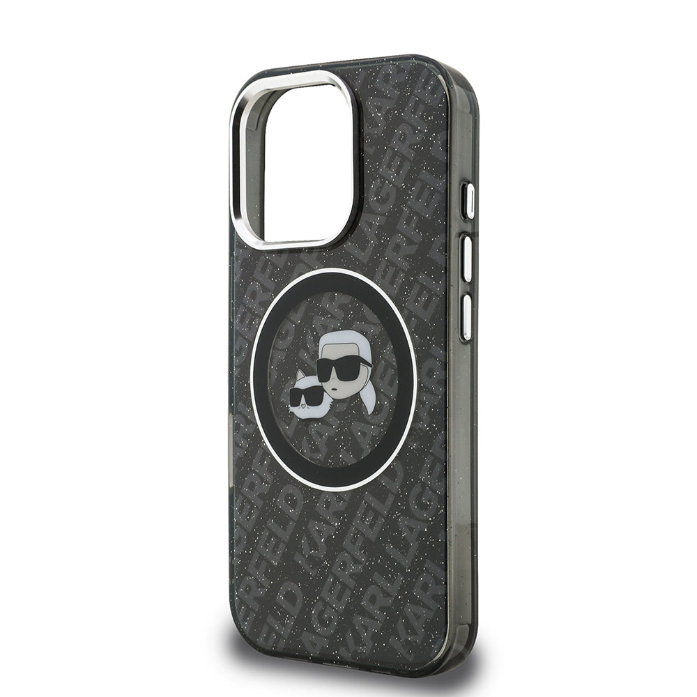 iPhone 16 Pro Kılıf Karl Lagerfeld Orijinal Lisanslı Parlayan Simli Karl & Choupette Heads Kılıf