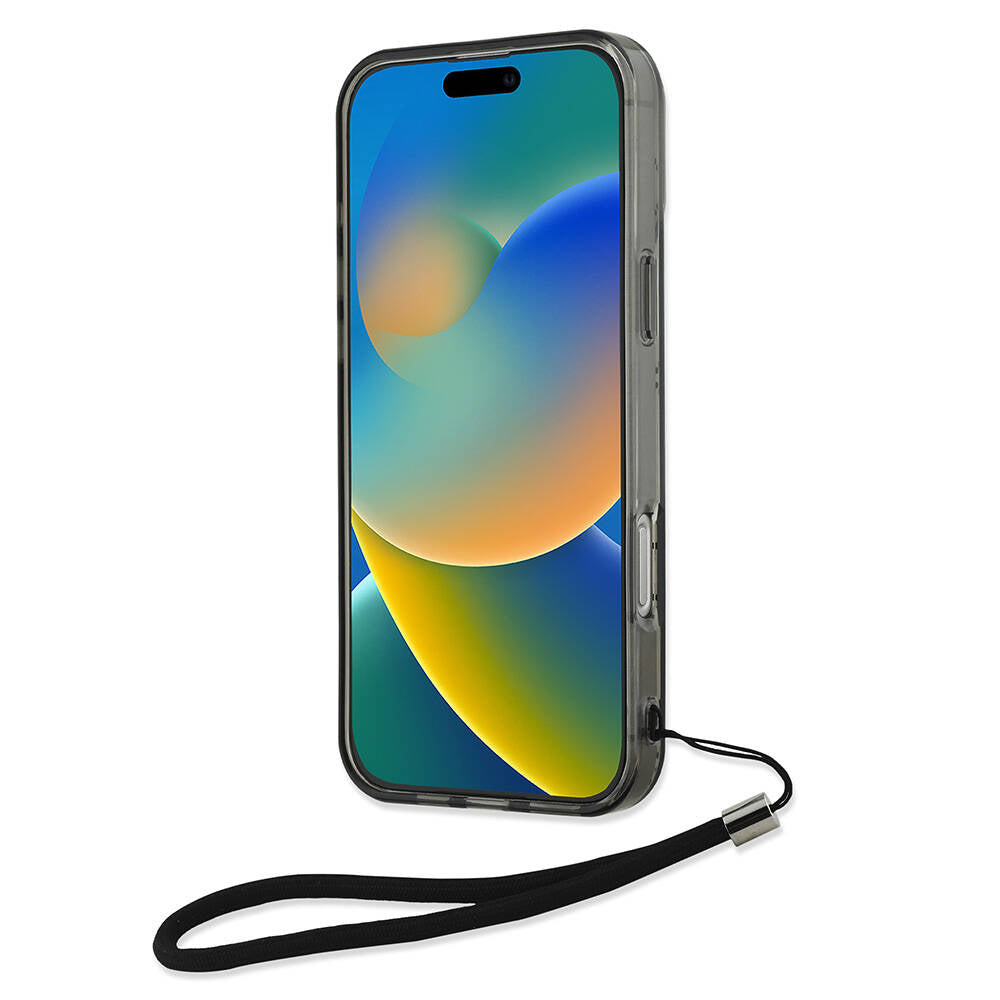 iPhone 16 Pro Kılıf Karl Lagerfeld Orijinal Lisanslı KL Desenli Saydam Bilek Askı İpli Klasik Logolu Kılıf