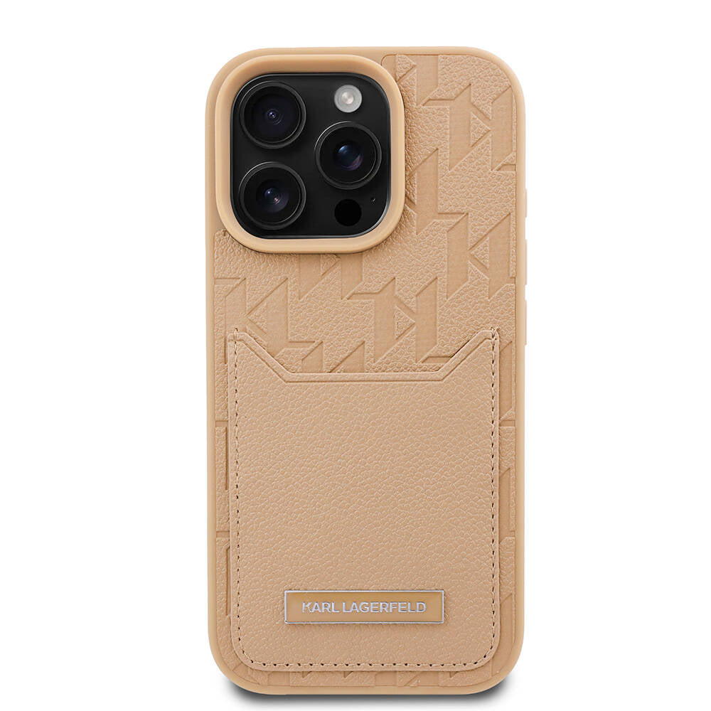 iPhone 16 Pro Kılıf Karl Lagerfeld orijinal Lisanslı KL Desenli Kartlıklı Monogram Kılıf
