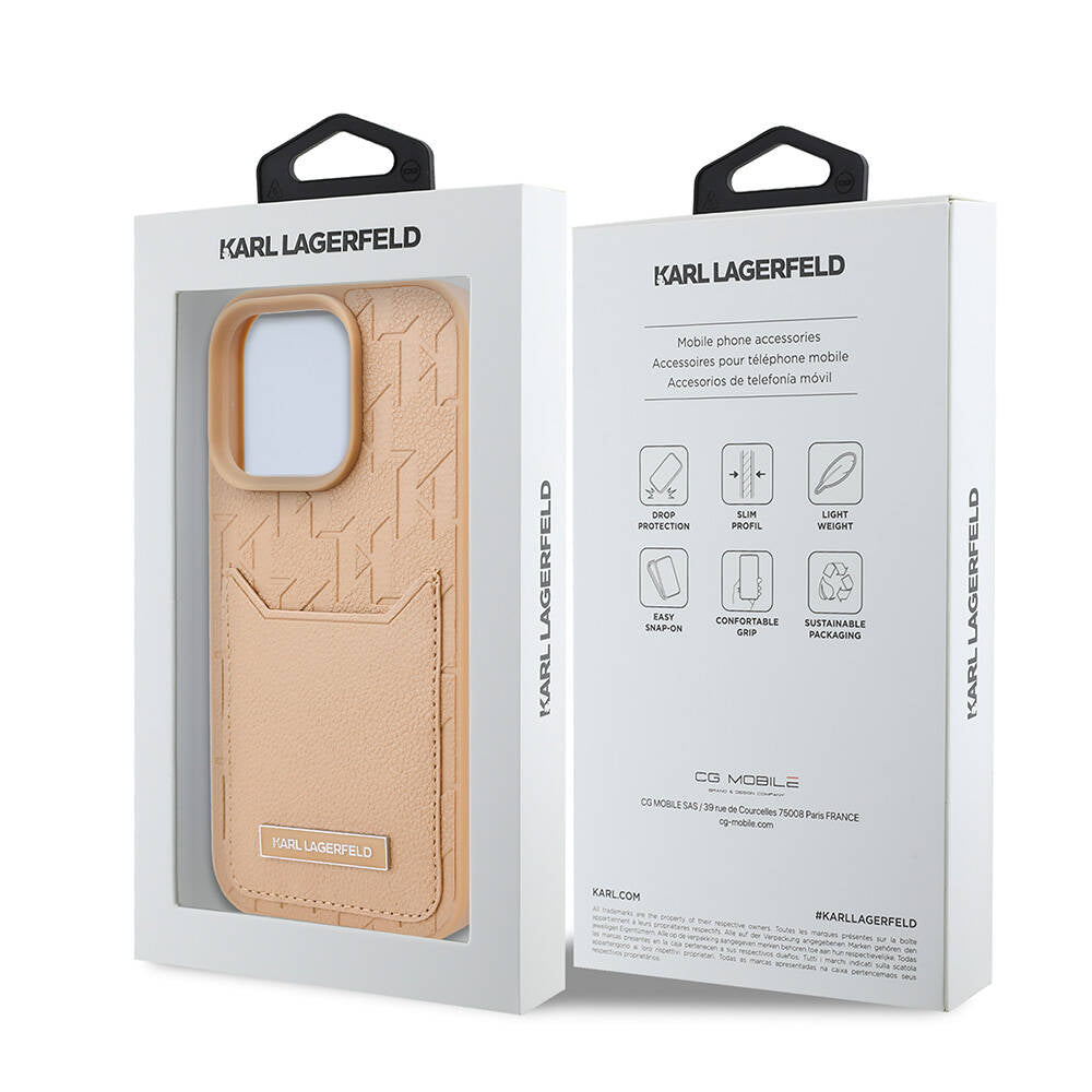 iPhone 16 Pro Kılıf Karl Lagerfeld orijinal Lisanslı KL Desenli Kartlıklı Monogram Kılıf