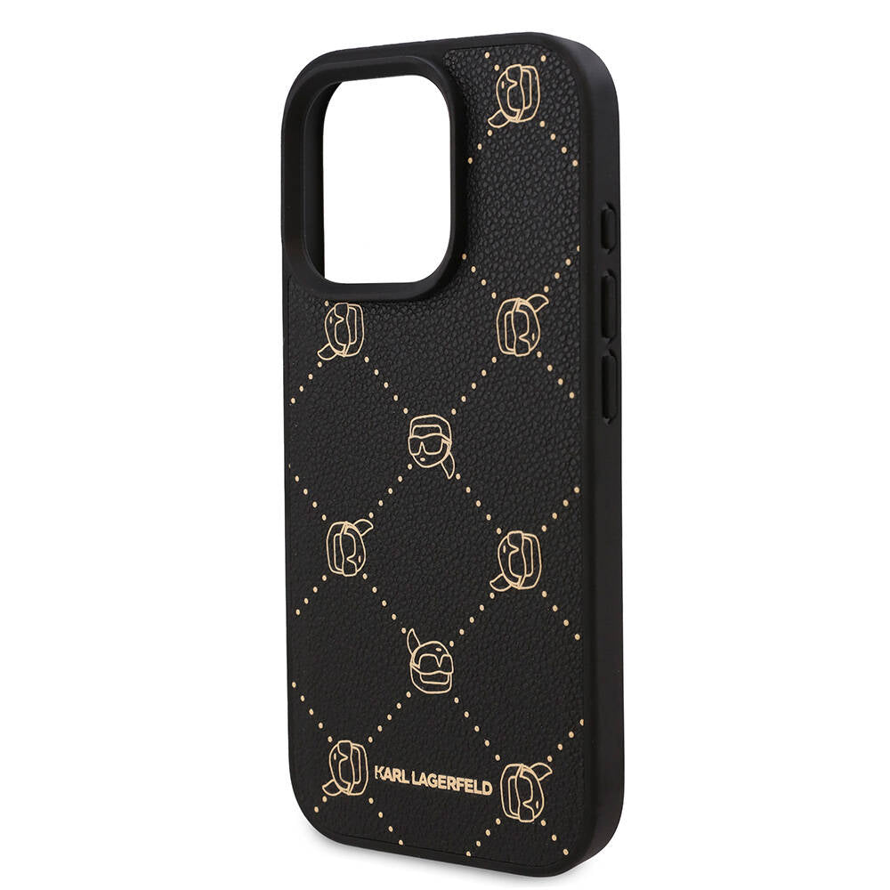 iPhone 16 Pro Kılıf Karl Lagerfeld orijinal Lisanslı M-safe Şarj Özellikli PU Deri Karl Heads Desenli Klasik Logolu Kılıf
