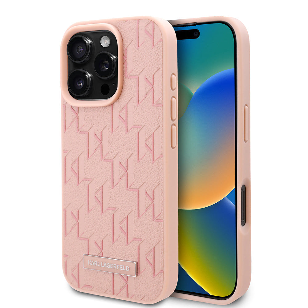 iPhone 16 Pro Kılıf Karl Lagerfeld orijinal Lisanslı M-safe Şarj Özellikli KL Yazılı Hot Stamp Kılıf