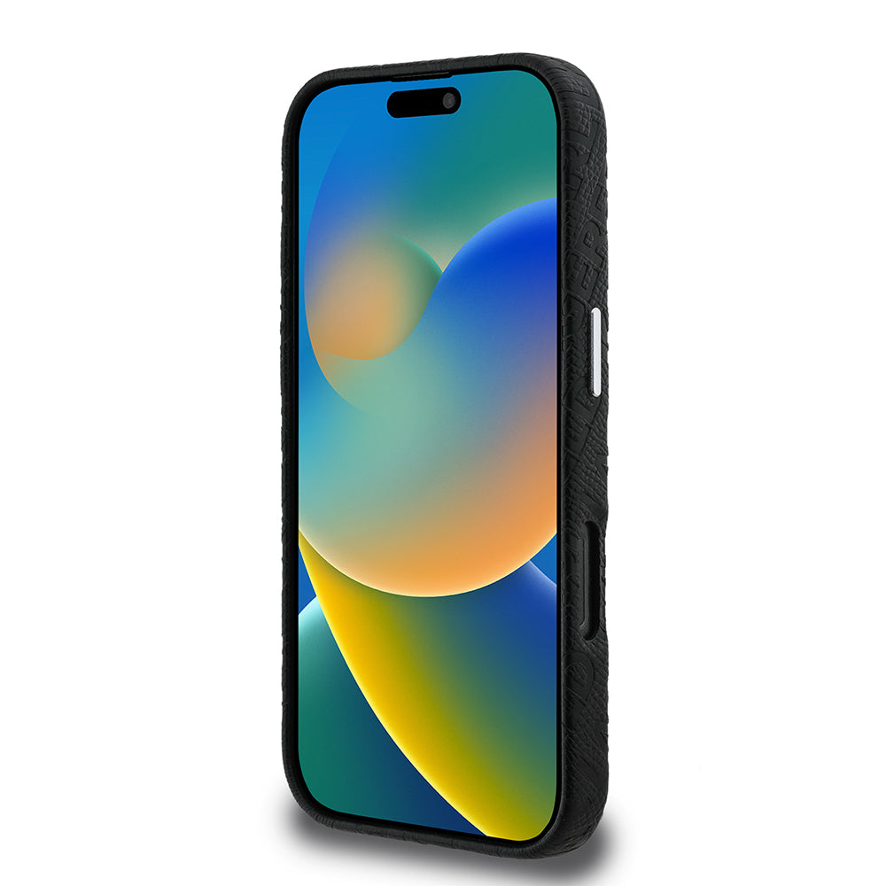 iPhone 16 Pro Kılıf Karl Lagerfeld orijinal Lisanslı PU Deri Damgalı Metal Yazı Logolu Kılıf