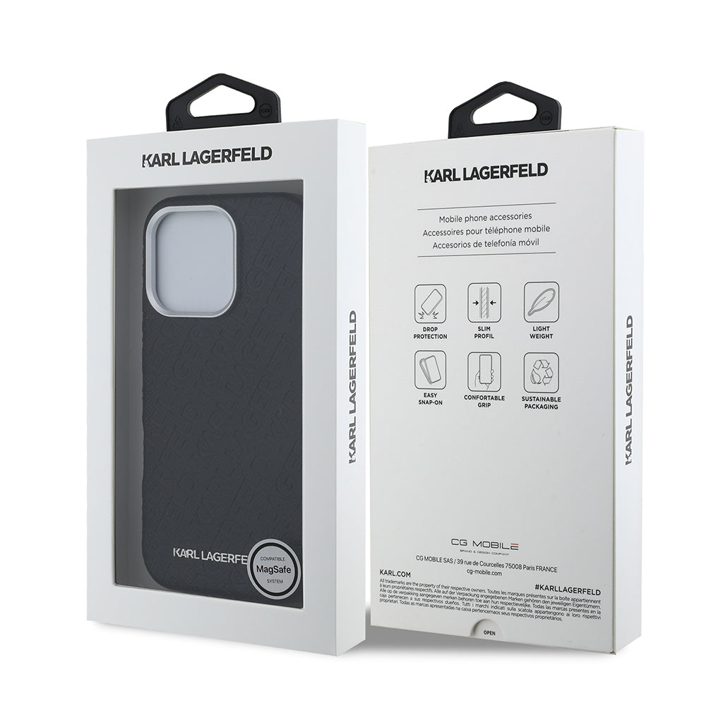 iPhone 16 Pro Kılıf Karl Lagerfeld orijinal Lisanslı PU Deri Damgalı Metal Yazı Logolu Kılıf