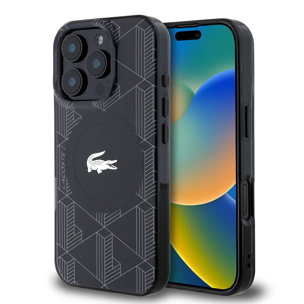 iPhone 16 Pro Kılıf Lacoste Orijinal Lisanslı M-safe Şarj Özellikli IML Baskılı Gümüş Timsah Logolu Monogram Kılıf