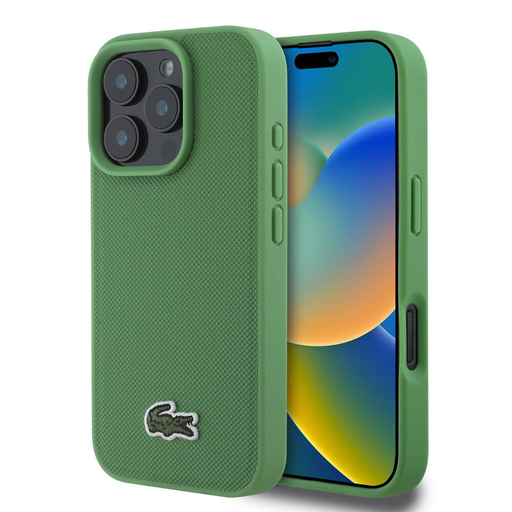 iPhone 16 Pro Kılıf Lacoste Orijinal Lisanslı PU Pike Desenli Arka Yüzey İkonik Timsah Dokuma Logolu Kılıf