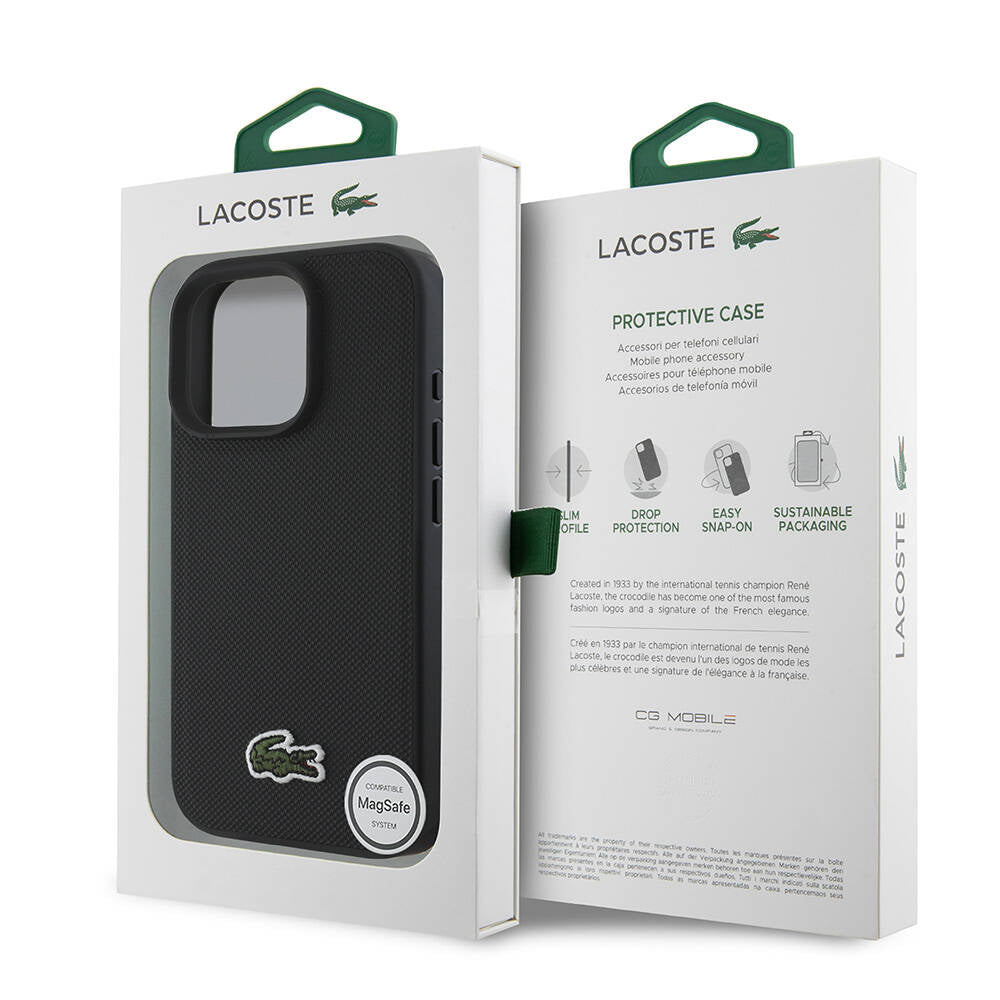 iPhone 16 Pro Kılıf Lacoste orijinal Lisanslı PU Pike Desenli Arka Yüzey İkonik Timsah Dokuma Logolu Kılıf