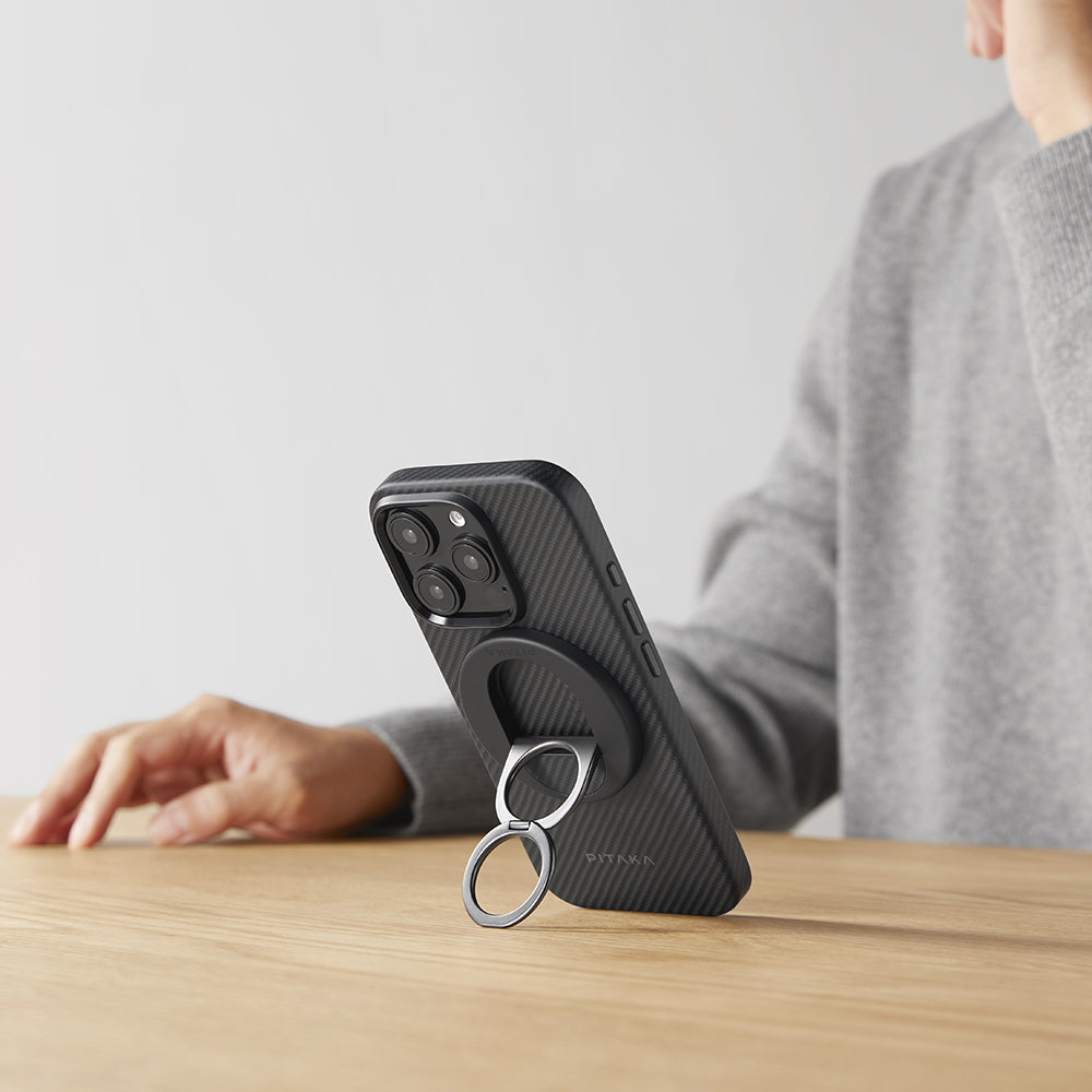 iPhone 16 Pro Kılıf M-safe Şarj Özellikli Aramid Karbon Fiber Pitaka Military-Grade Classic Serisi New Logo Black-Grey Twill Kılıf