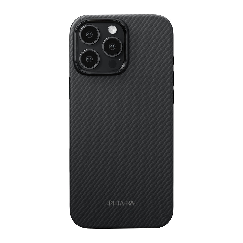 iPhone 16 Pro Kılıf M-safe Şarj Özellikli Aramid Karbon Fiber Pitaka Military-Grade Classic Serisi New Logo Black-Grey Twill Kılıf