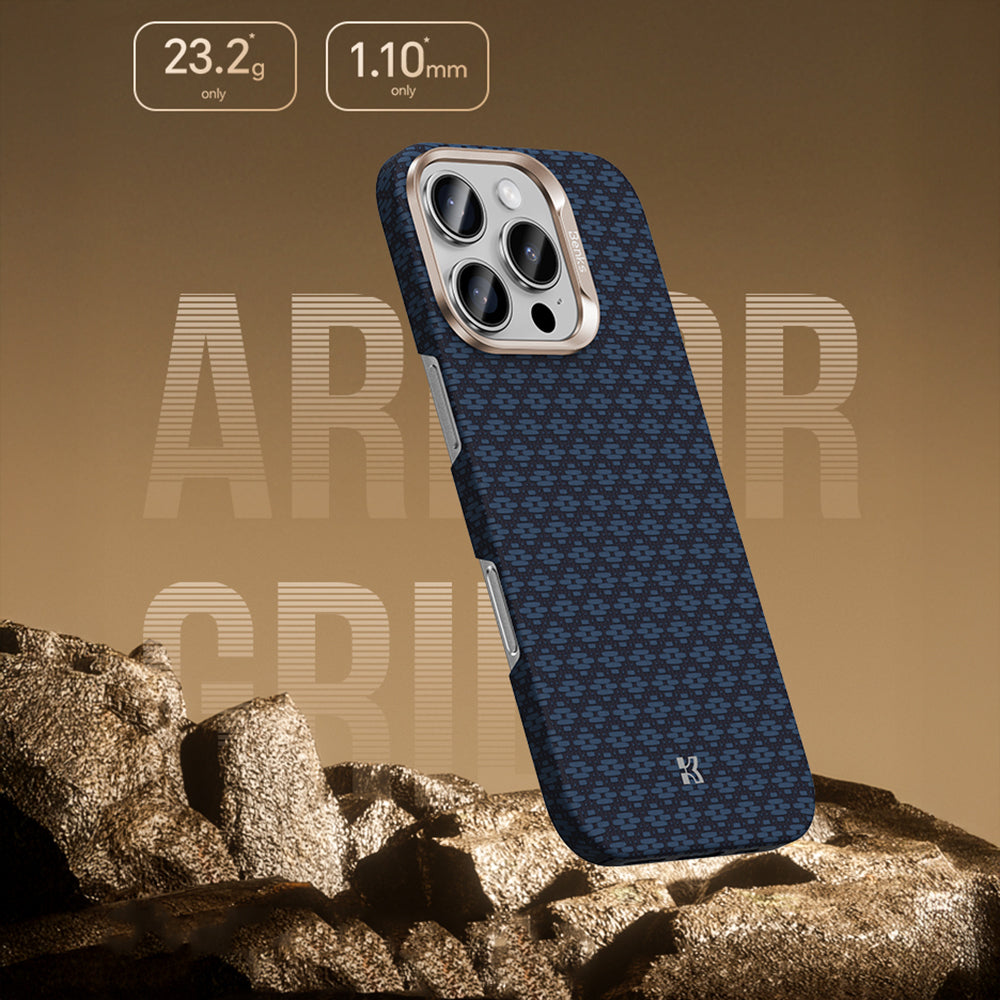 iPhone 16 Pro Kılıf M-Safe Şarj Özellikli Benks ArmorAir ArmorGrid Serisi Kevlar Karbon Kılıf