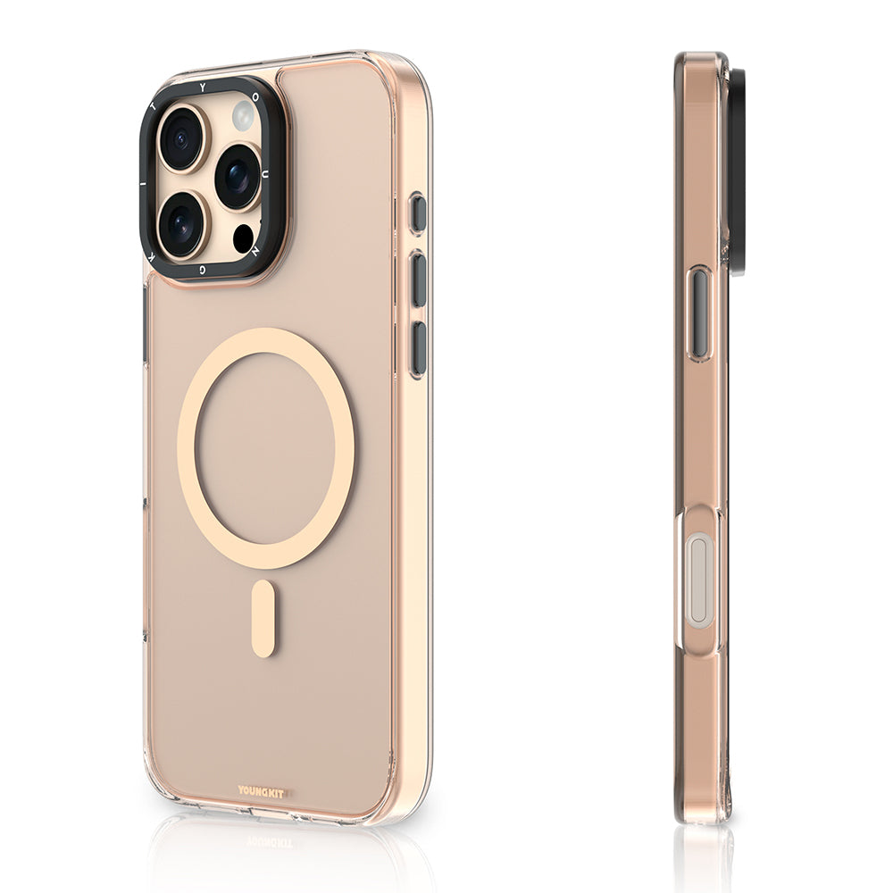 iPhone 16 Pro Kılıf M-safe Şarj Özellikli Cam Arka Yüzey TPU Youngkit Gemstone Clear Serisi Kılıf
