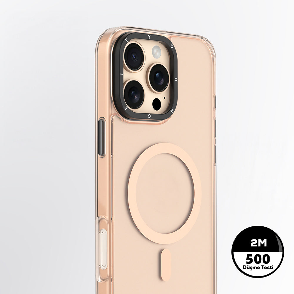 iPhone 16 Pro Kılıf M-safe Şarj Özellikli Cam Arka Yüzey TPU Youngkit Gemstone Clear Serisi Kılıf