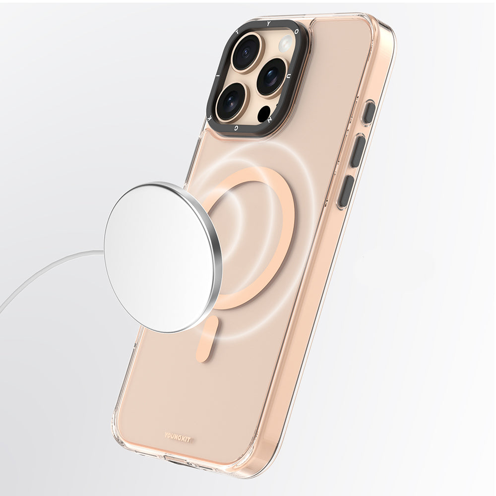 iPhone 16 Pro Kılıf M-safe Şarj Özellikli Cam Arka Yüzey TPU Youngkit Gemstone Clear Serisi Kılıf