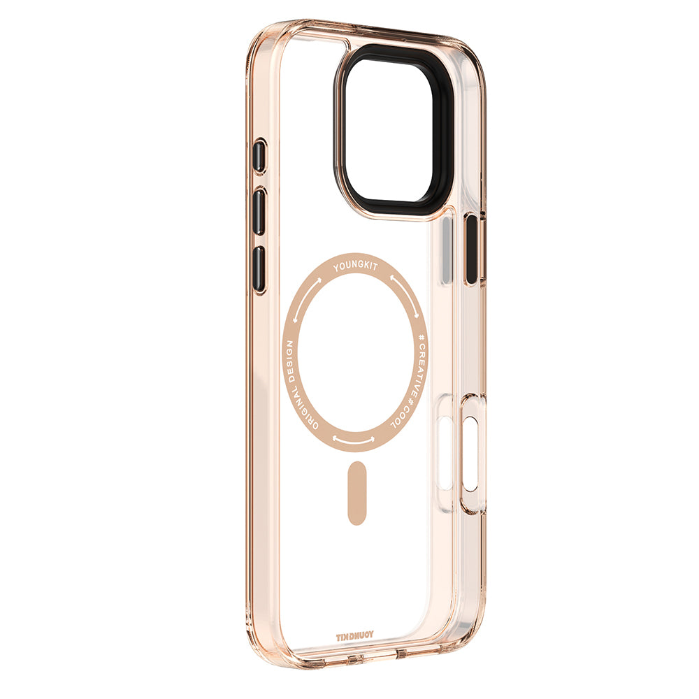 iPhone 16 Pro Kılıf M-safe Şarj Özellikli Cam Arka Yüzey TPU Youngkit Gemstone Clear Serisi Kılıf