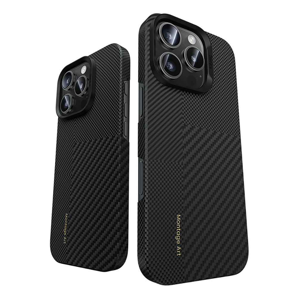 iPhone 16 Pro Kılıf M-safe Şarj Özellikli Karbon Fiber Metal Kamera Çerçeveli Benks Montage ArmorAir Kevlar Kılıf