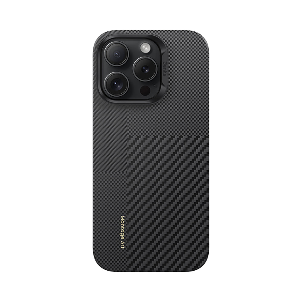 iPhone 16 Pro Kılıf M-safe Şarj Özellikli Karbon Fiber Metal Kamera Çerçeveli Benks Montage ArmorAir Kevlar Kılıf