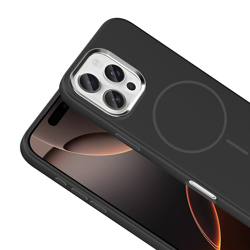 iPhone 16 Pro Kılıf M-Safe Şarj Özellikli Metal Kamera Çerçeveli Zore Edi Silikon Kılıf