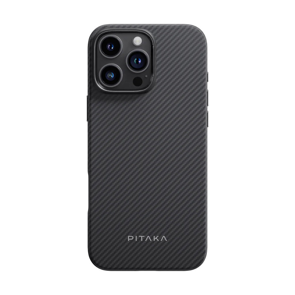 iPhone 16 Pro Kılıf M-safe Şarj Özellikli Aramid Karbon Fiber Pitaka Military-Grade Classic Serisi Black-Grey Twill Kılıf