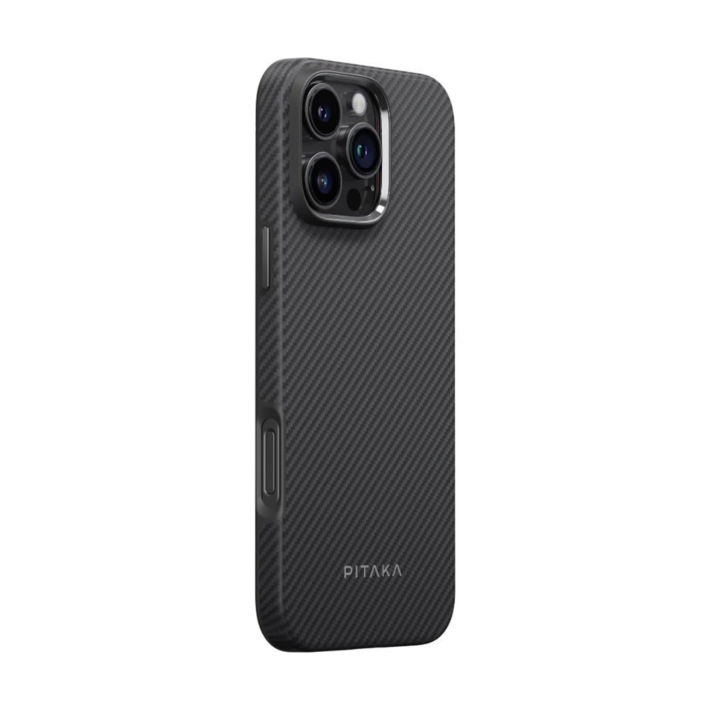 iPhone 16 Pro Kılıf M-safe Şarj Özellikli Aramid Karbon Fiber Pitaka Military-Grade Classic Serisi Black-Grey Twill Kılıf
